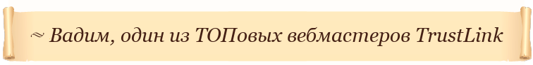 Вадим, один из ТОПовых вебмастеров TrustLink: